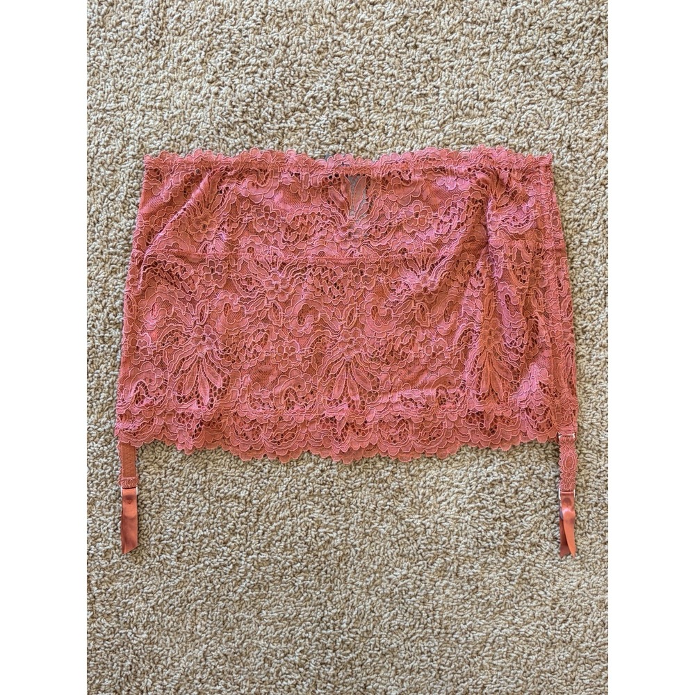 Savage‎ Fenty Orange Rust Floral Lace Garter Skirt Womens Lingerie 16-18 NEW NWT